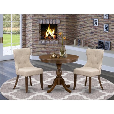 East West Furniture 3 Piece Antique Dining Room Table Set - Acacia Walnut AMSI3-AWA-04